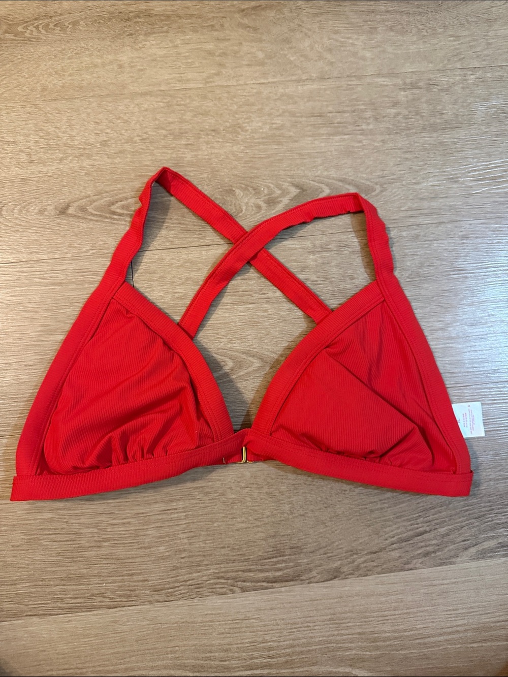 Target Red Ribbed Triangle Bikini Top with Crisscross Straps